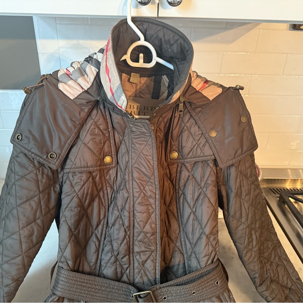 Authentic Burberry Brit Nova Check Finsbridge Belted Quilted Jacket Coat